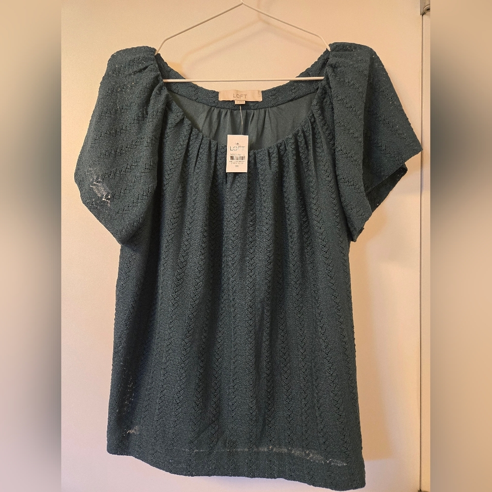 NWT LOFT Dark Green Textured Over The‎ Shoulder Blouse